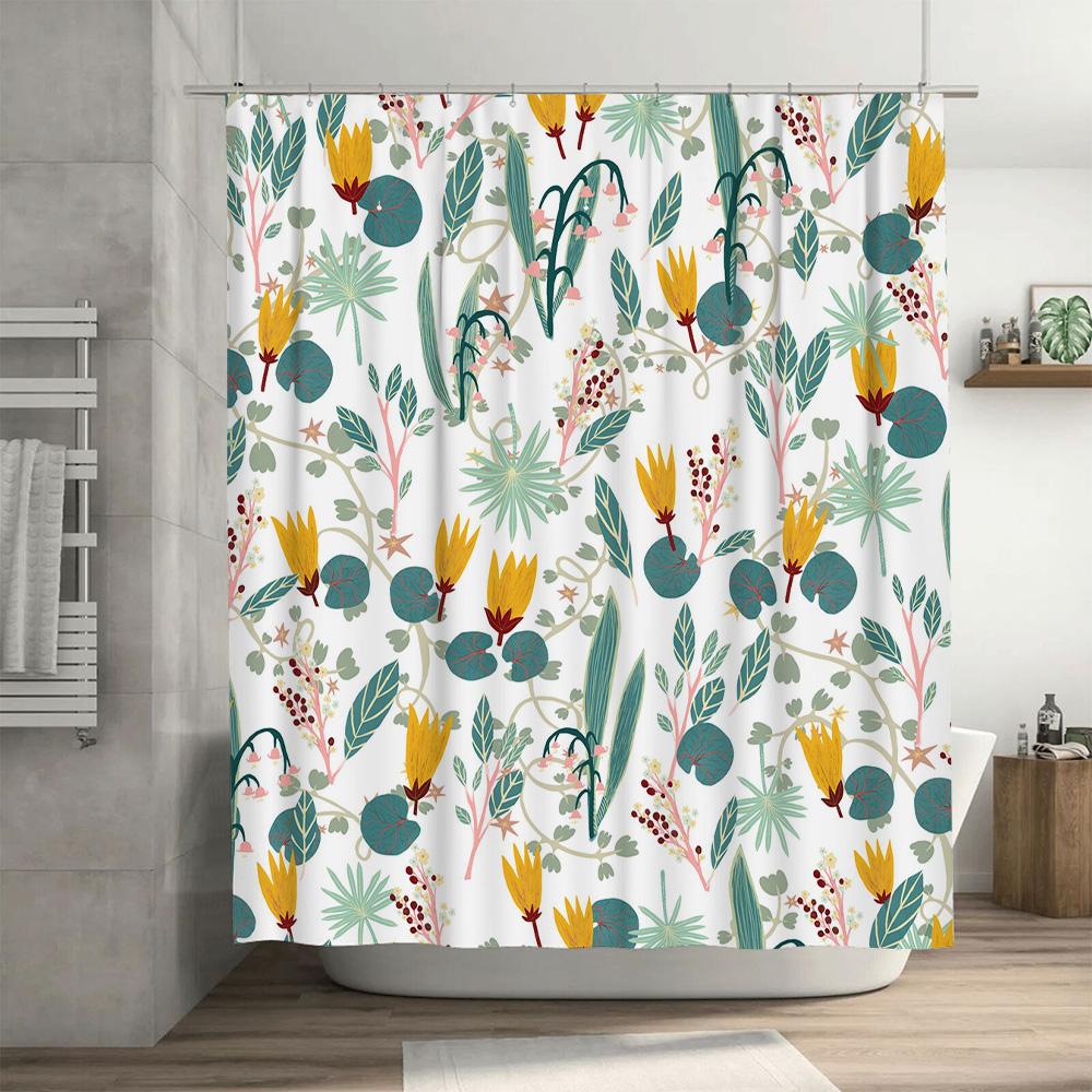 Modern Floral Shower Curtain Waterproof Home Decor Bathroom Accessories White Yellow Green Red Blue Print