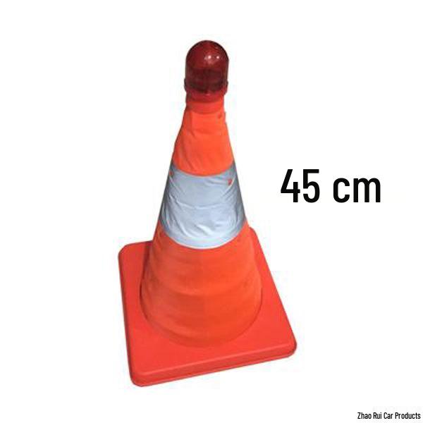 Retractable Reflective Road Cone with LED Light - Foldable & Portable Car Warning Sign