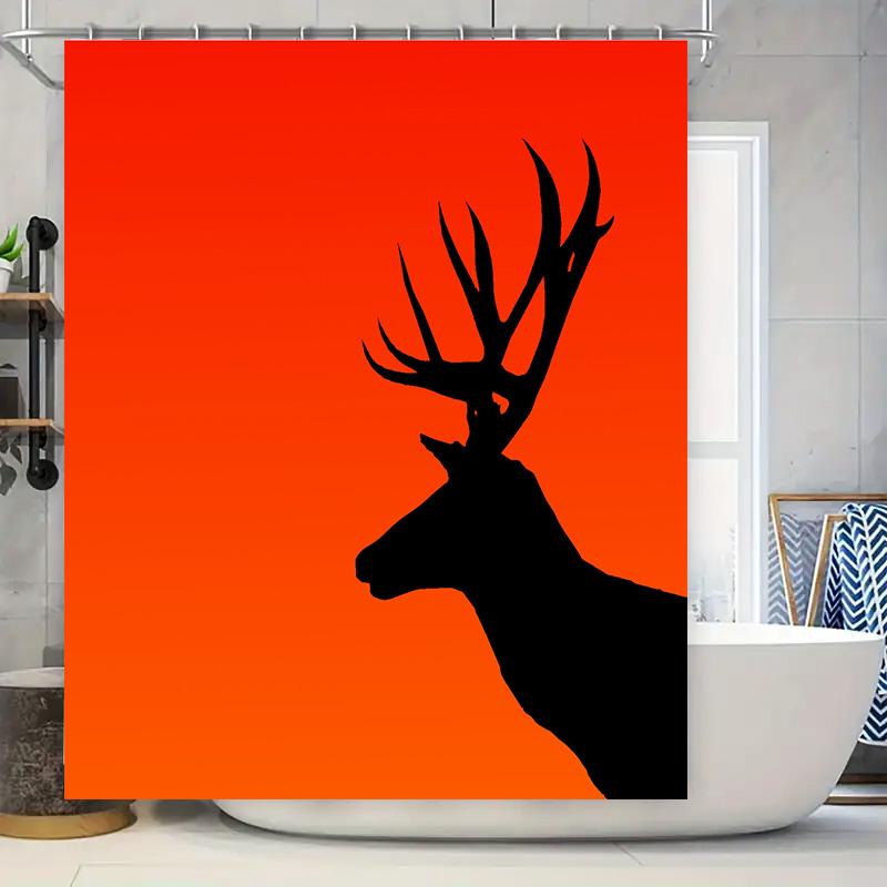 

Deer Head Shower Curtain: Red Gradient Design For Bathroom Decor Black Silhouette Art Decoration 72X84 Inches Waterproof Fabric W60H190(CM)-1 Pcs