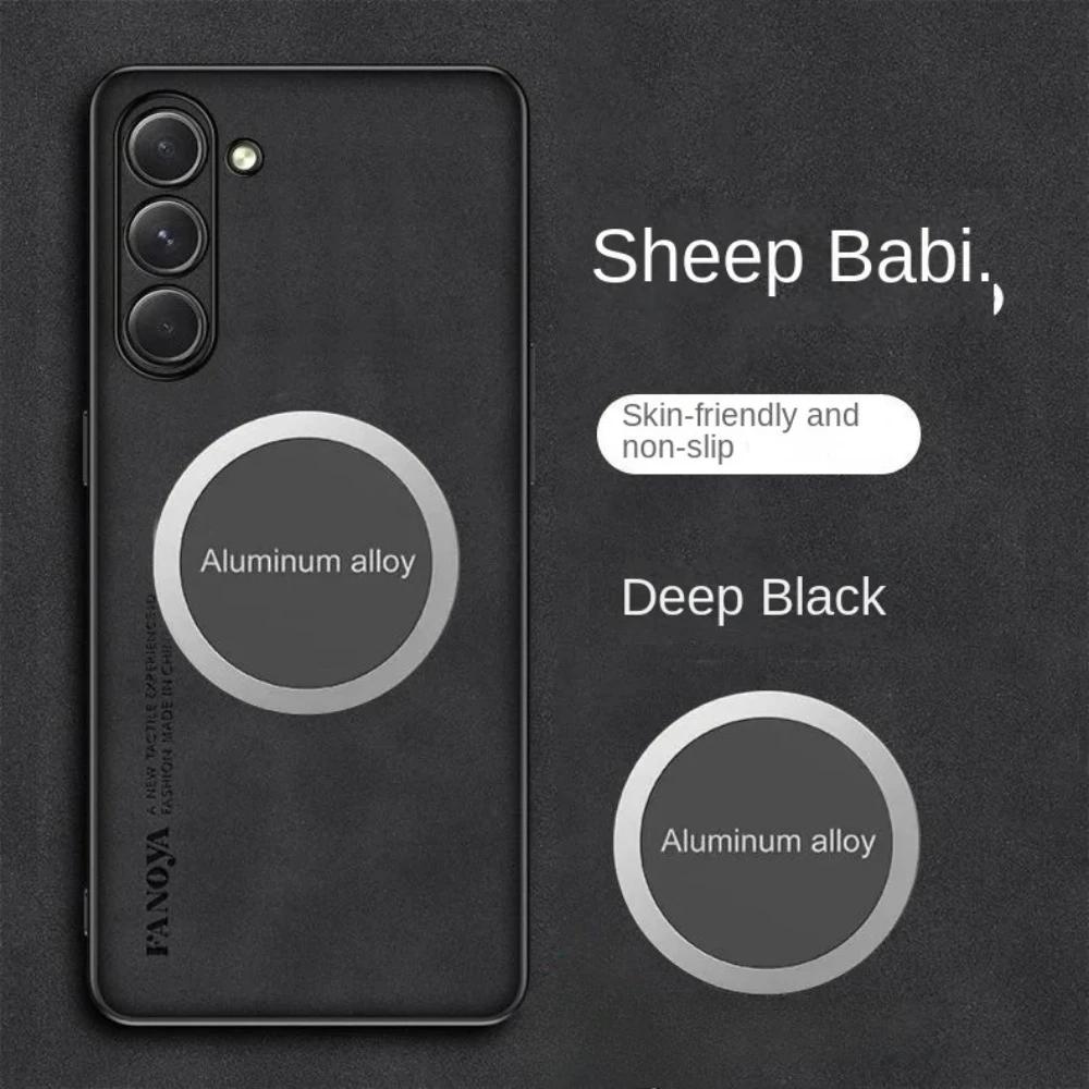Business Retro Matte Lambskin Leather Case For Samsung M56/16 A56/36/26/16/06 A55/35/25 Metal Magnetic Car Holder TPU Soft Cover