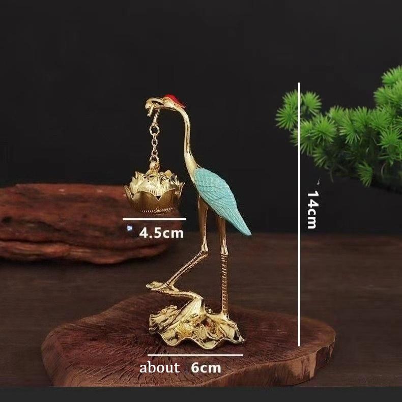 1Pc Elegant Crane Lotus Flower Incense Burner Metal Home Decor with Creative Line Holder