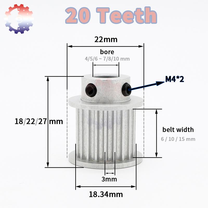 HTD3M 20teeth Pulley 3M Timing Pulley 20T 20Teeth Pulley Bore 4/5/6/7~10mm Belt Pulley Width 6/10/15mm HTD 3M Synchronous Wheel