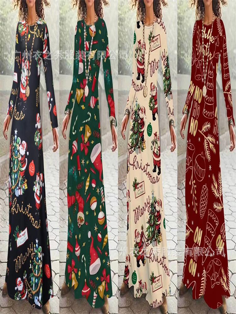 2024 Autumn/Winter Long Sleeve Christmas 3D Print Dress