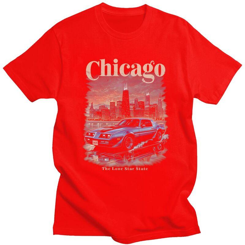 

Male Chicago Skyline Retro Car T Shirts Round Neck Pure Cotton Short Sleeve TShirt Novelty Loose Fit Summer Tyle Clothes S