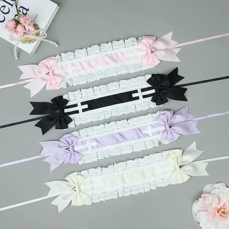 Süßes Spitzen-Schleifen-Stirnband Mädchen Japanisch Kawaii Lolita Haaraccessoire Weiches Feminines Stirnband Mit Breitem Band