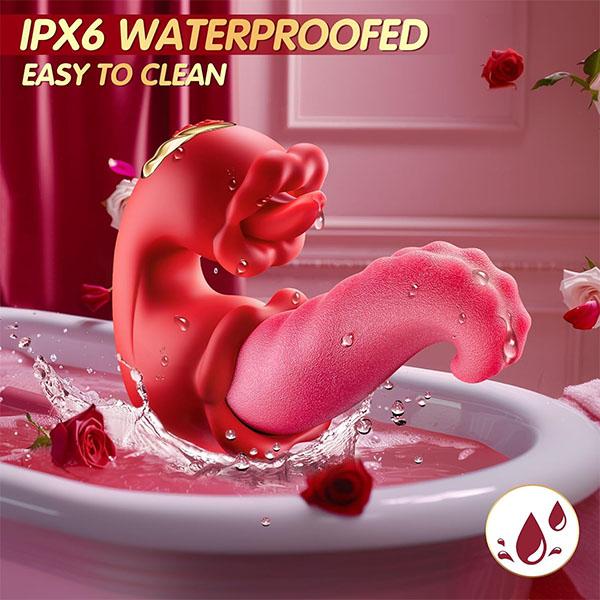 4 IN 1 Tongue Thrusting Vibrators Dildo Rose Sex Toys 10 Licking Clitoral 10 Vibration Mode Sucking Clit Stimulator Vibrator Adult Sex Toys for Women