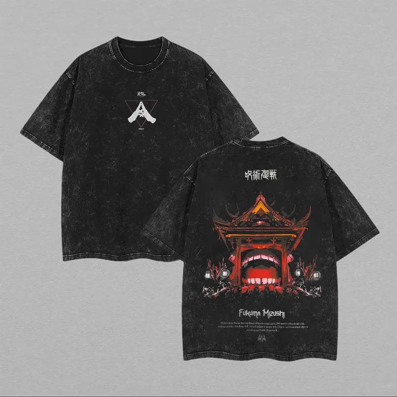 

Jujutsu Kaisen Fukuma Mizushi T Shirt Sukuna Domain Expansion Graphic Men Acid Wash Oversized Streetwear Anime Top Tee M