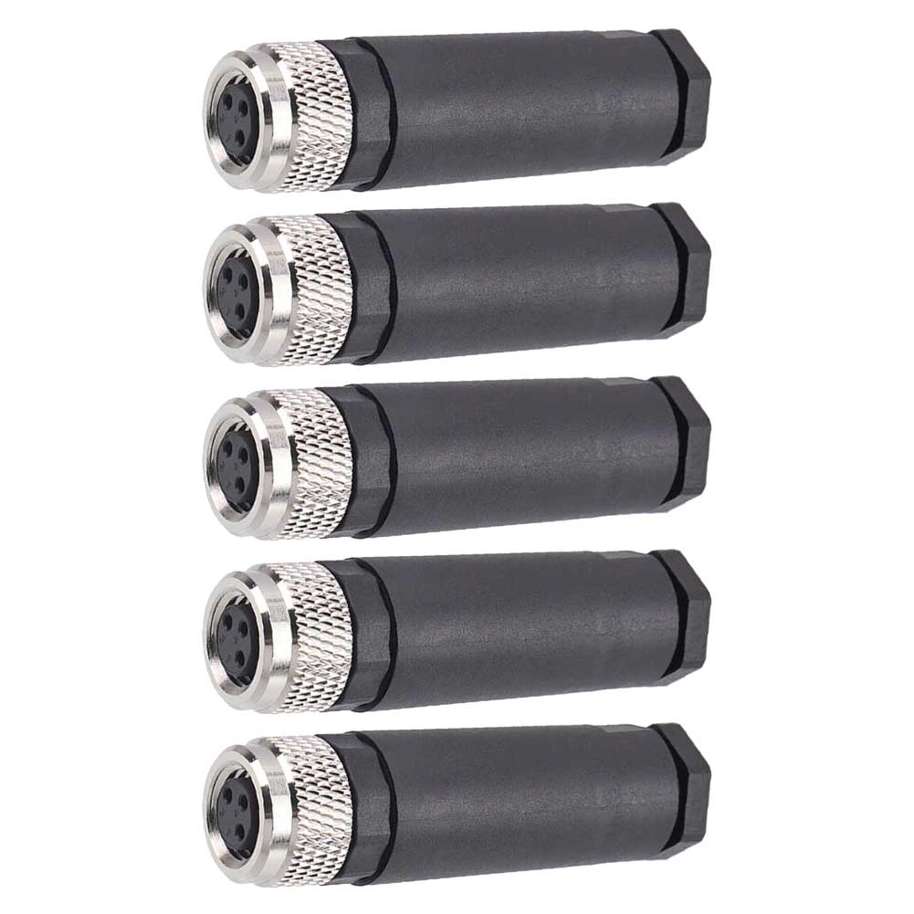 5pcs M8 3 4 pin female aviation connectors designed for reliable For industrial use IP67 waterproof with simple screw assembly