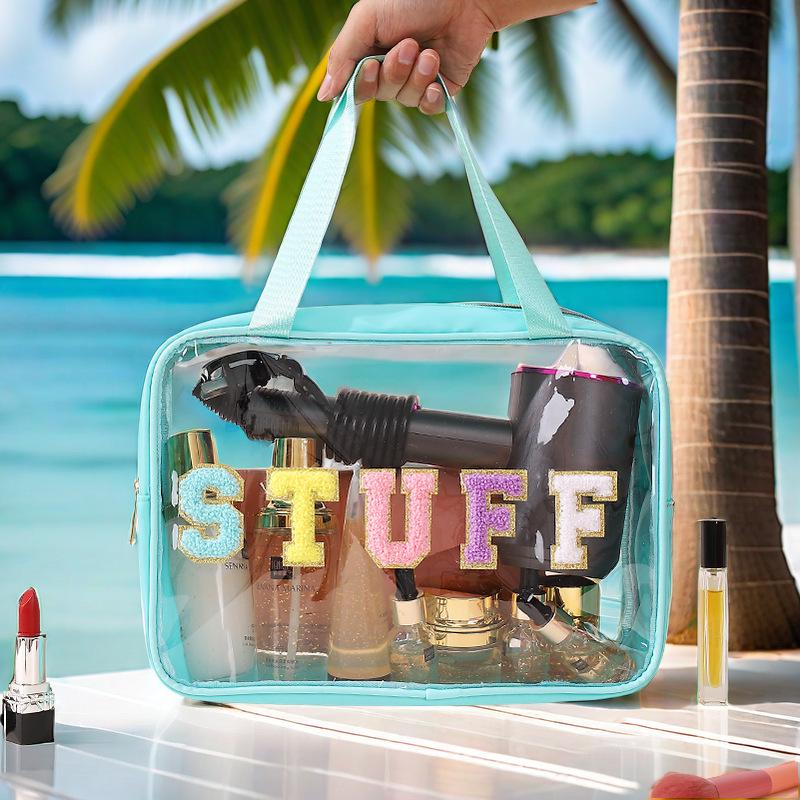 

Large Transparent Polyester Embroidery Toiletry & Makeup Beach Bag