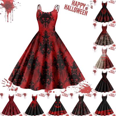 Women's Casual Halloween Printed Suspender Vintage Dress