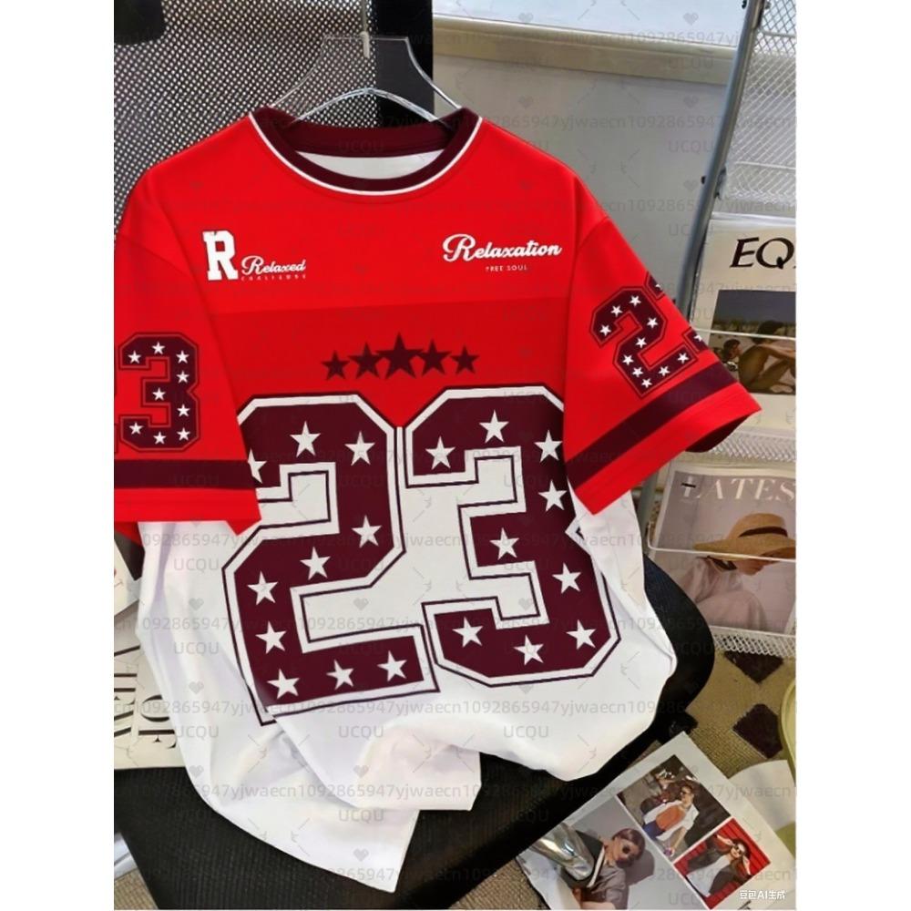 Men's Sports Jersey Letter 23 Print Short Sleeve T-Shirt Summer Graphic Tee Jerseys Plus Size Women's Sport T-Shirt Tops