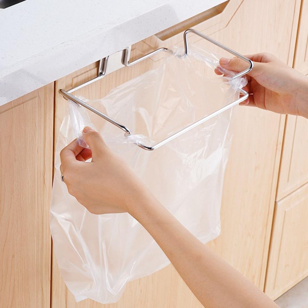Steel Kitchen Trash Bin Storage Organizer Garbage Bag Rack Hanging Basket Trash Bag Holder