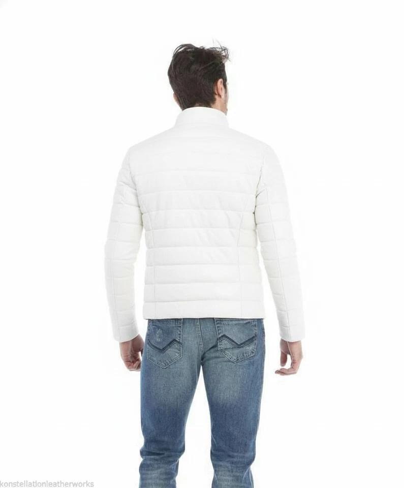 Herrenjacke Echt Weißes Leder Motorrad Stilvoll Lässig Weiches Lammleder Biker Klassisch