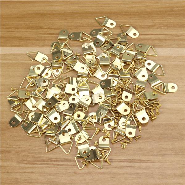 100pcs Small Triangle D-Ring Single Hole Picture Frame Hangers Holders w//Screws
