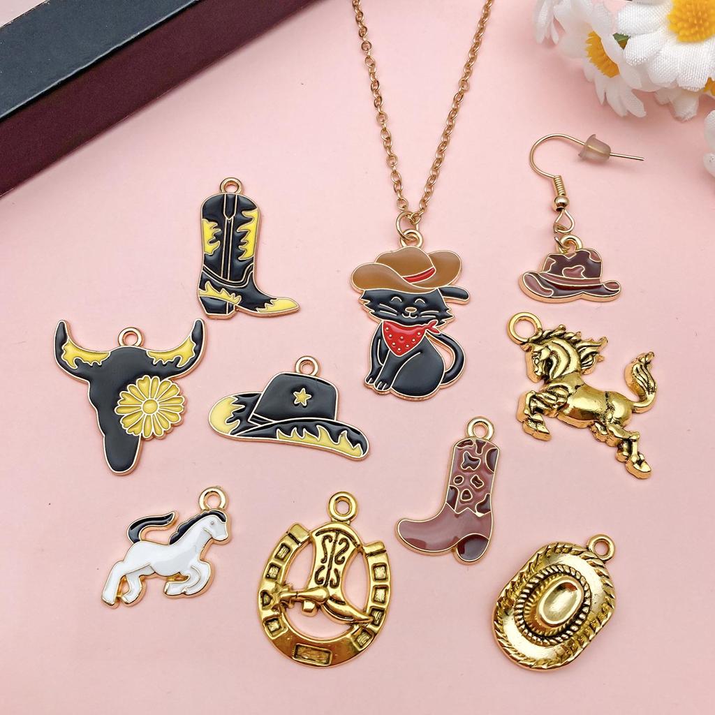 Western Cowboy Hat Boots Keychain with Horse Pendant