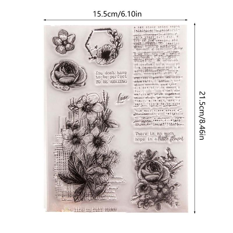 Flower Clear Stamps Words Background Silicone Stamps Transparent Stamps Seal for Scrapbooking Card Making Decoration