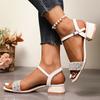Fashion 2025 Crystal Women Mid Heels Sandals Elegant Heeled Shoes Summer Fashion Chunky Pumps Square Toe Shallow Buckle Chaussures Femme