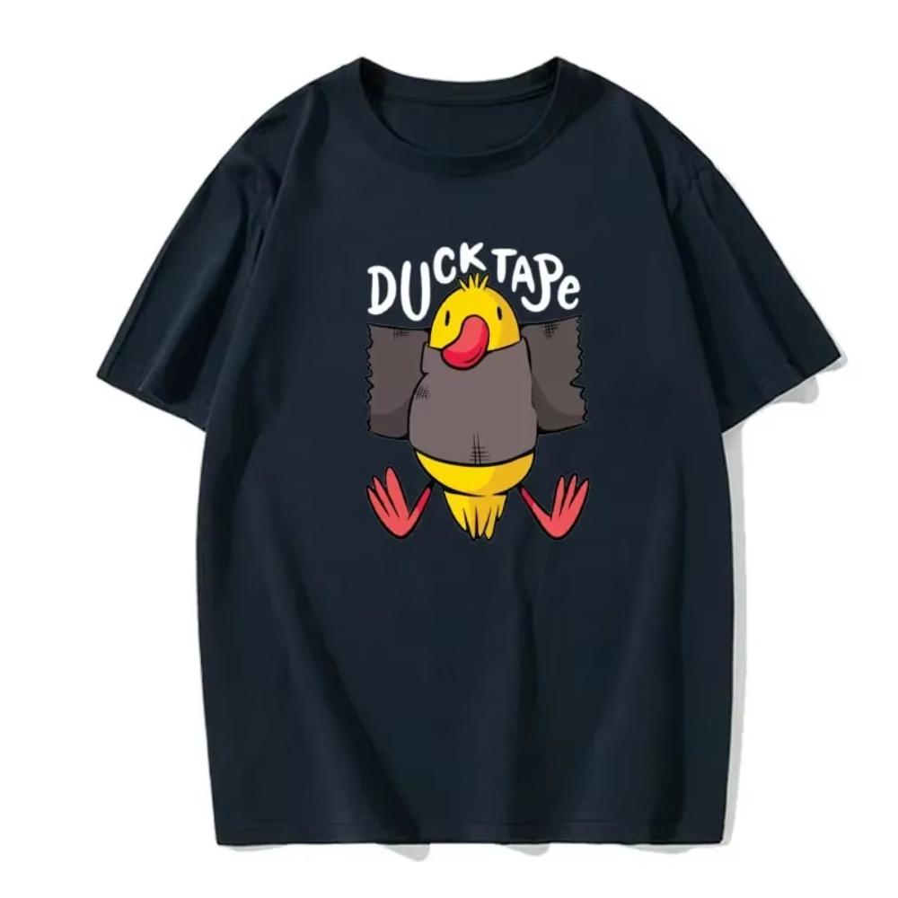 Cartoon duck print T-shirt men's fashion tops T-shirt solid color round neck pure cotton clothing short-sleeved street T-shirt