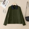 ZANZEA Women Splice Turn Down Collar Casual Long Sleeve Blouse