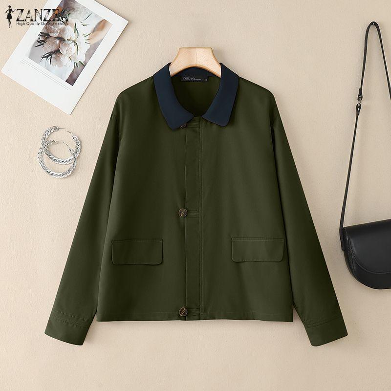 ZANZEA Women Splice Turn Down Collar Casual Long Sleeve Blouse