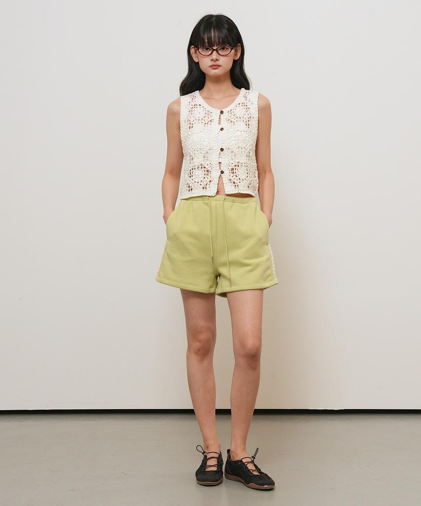 GENERALIDEA Lace-Trimmed Sweat Shorts [Avocado] / Gf2Lhp526