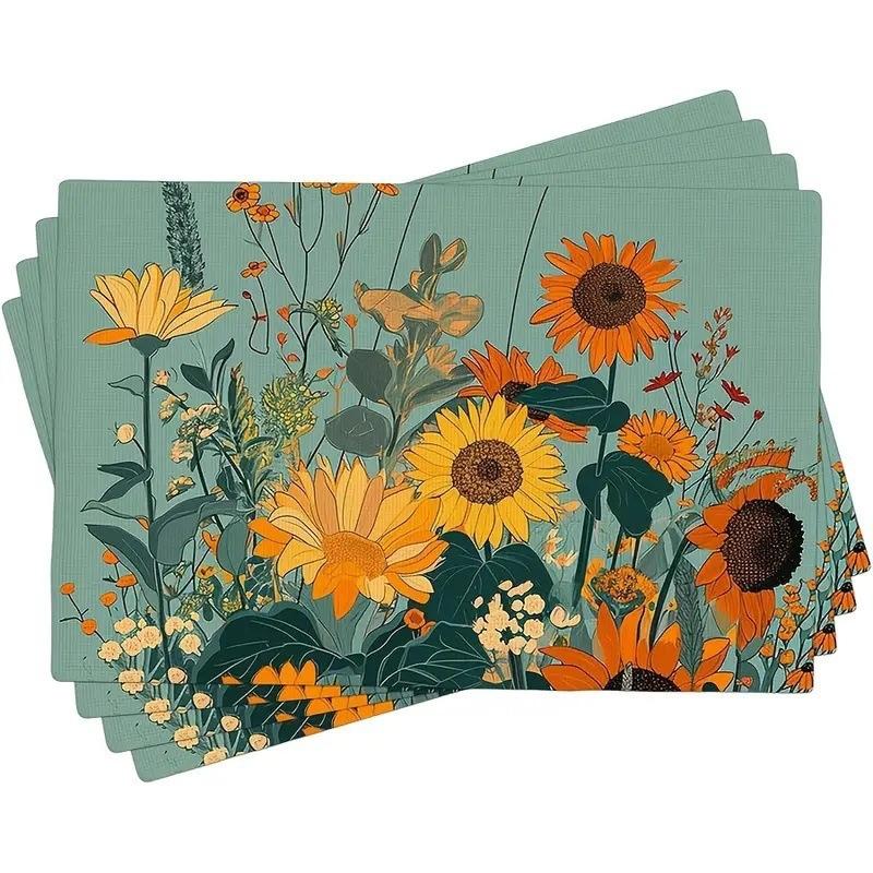 2/4/6pcs Minimally Designed Floral Kitchen Decorative Placemat Made Of Polyester Linen And Anti Slip Dining Table Mat