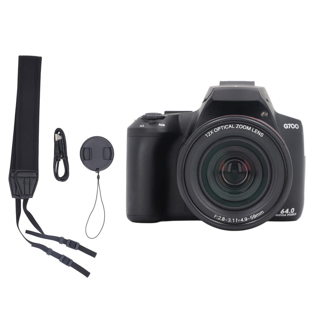 4K digitální fotoaparát 64MP 3palcový 180° výklopný displej 12x zoom stabilizace obrazu WIFI Vloggingová kamera pro turistiku