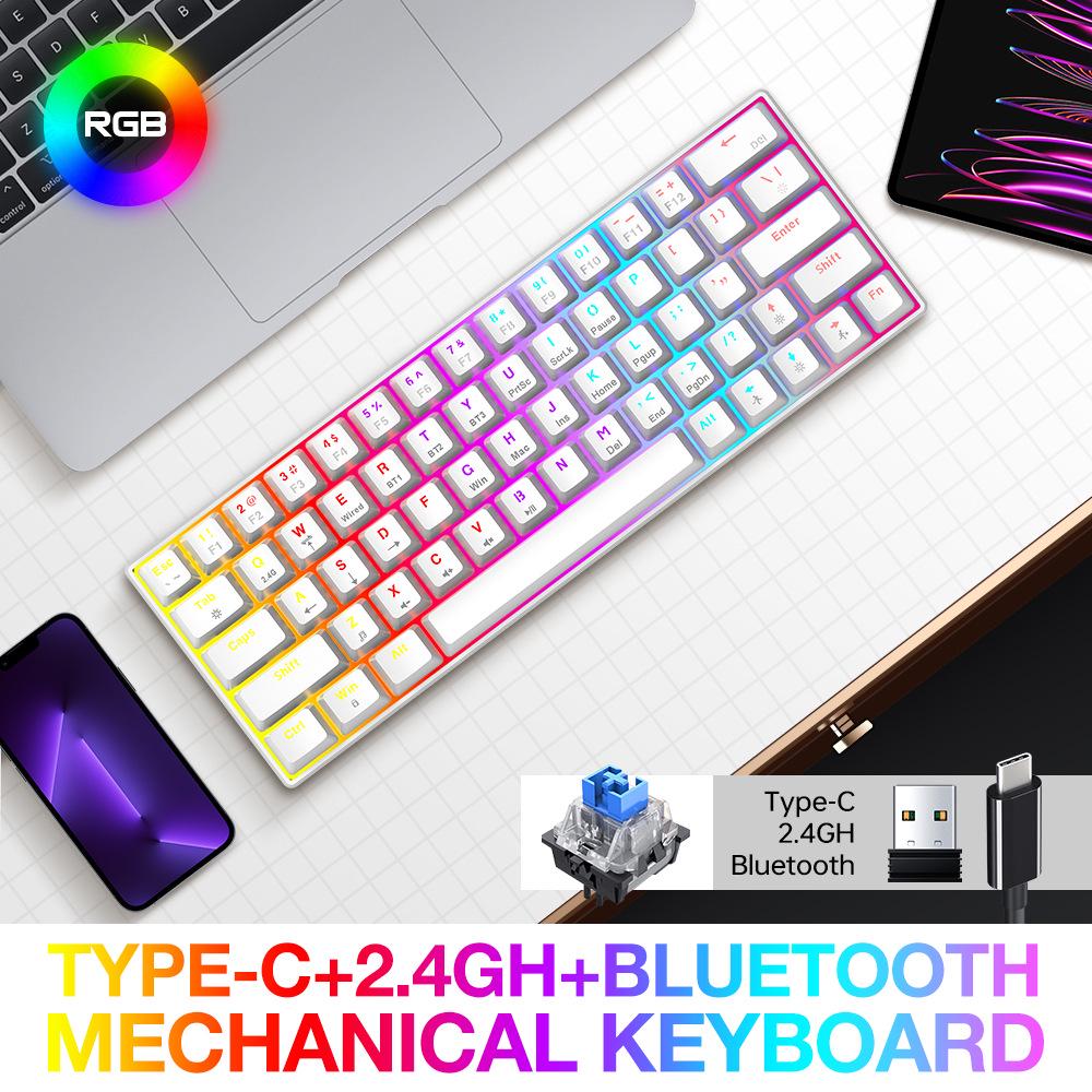 T-WOLF T30 Wireless RGB Mechanical Gaming Keyboard - Bluetooth, Three Modes, Blue Switches