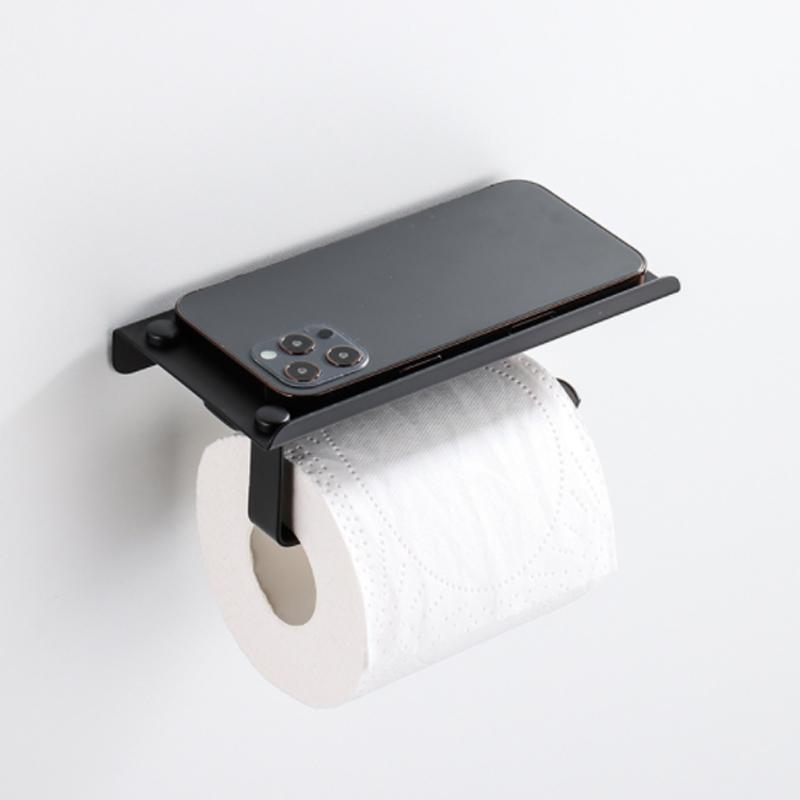304 Stainless Steel Paper Holder Gold Black White Brushed Toilet Paper Roll Rack with Phone Shelf Bathroom Kitchen Free Punch