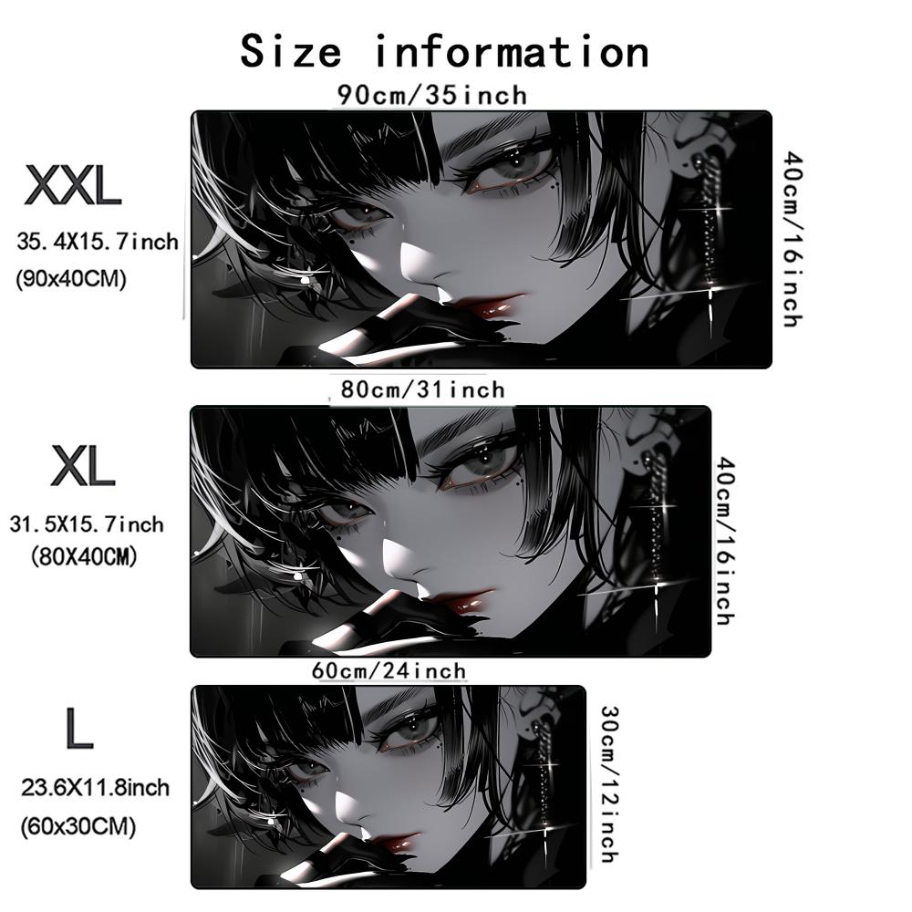 Black Cool Anime Girl MousePad Mouse Pad Large Computer Office Table Mats XXL Anti-slip Gaming Keyboard Mousepads Long Desk Mat