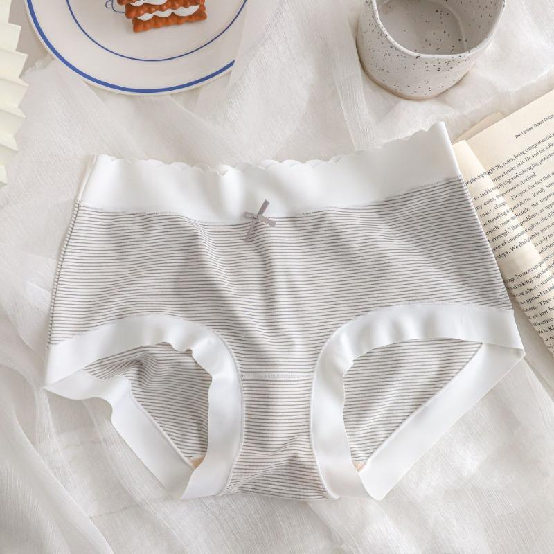 Antibacterial Spring Summer Fresh Knickers Striped Girl's Underwear Middle Briefs Waist Unmarked Edge Bare Panties