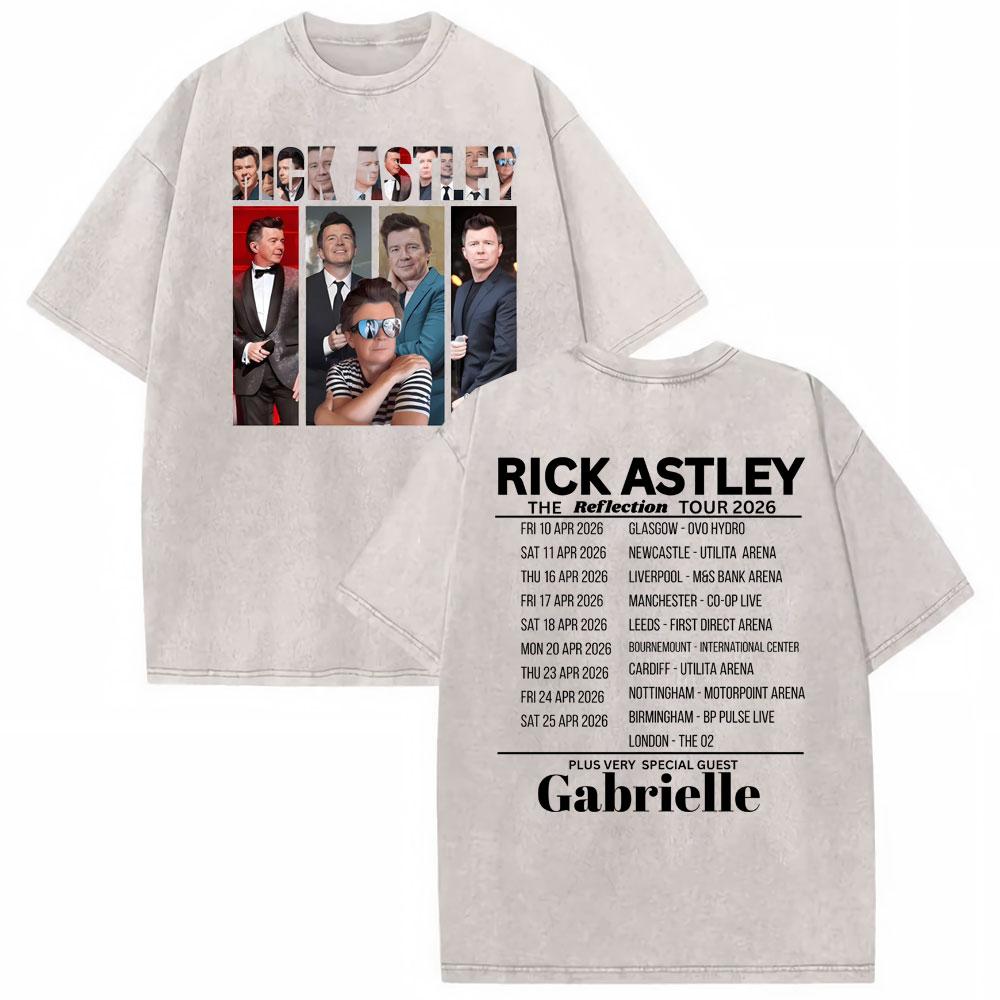 Rick Astley Reflection Tour Print T Shirts Mens Clothing Washed Oversized Tshirts Vintage Short Sleeve T Shirt Streetwear