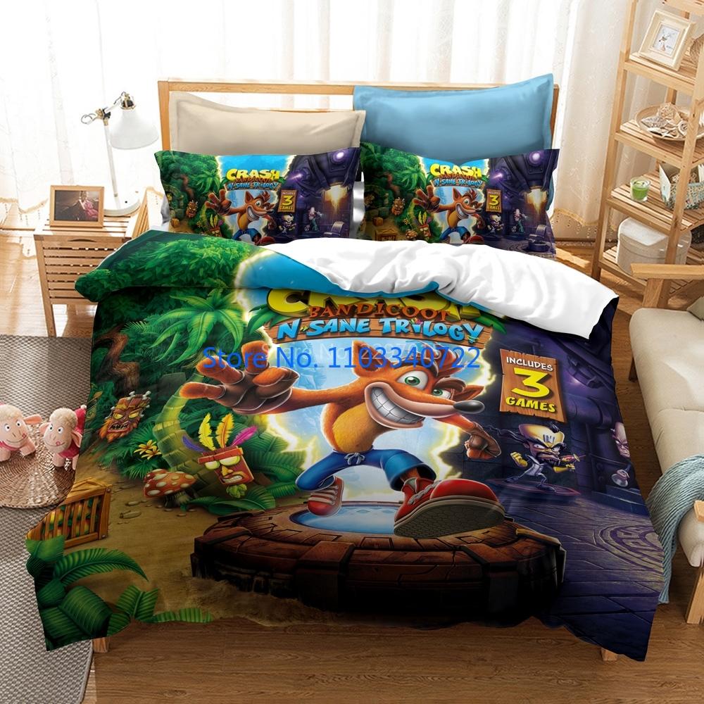 Cartoon Crash Bandicoot 3D Luxus Bettwäsche Set Bettbezug Set 3D Druck Bettdeckenbezug Bettwäsche für Jungen Mädchen Sets Dekor