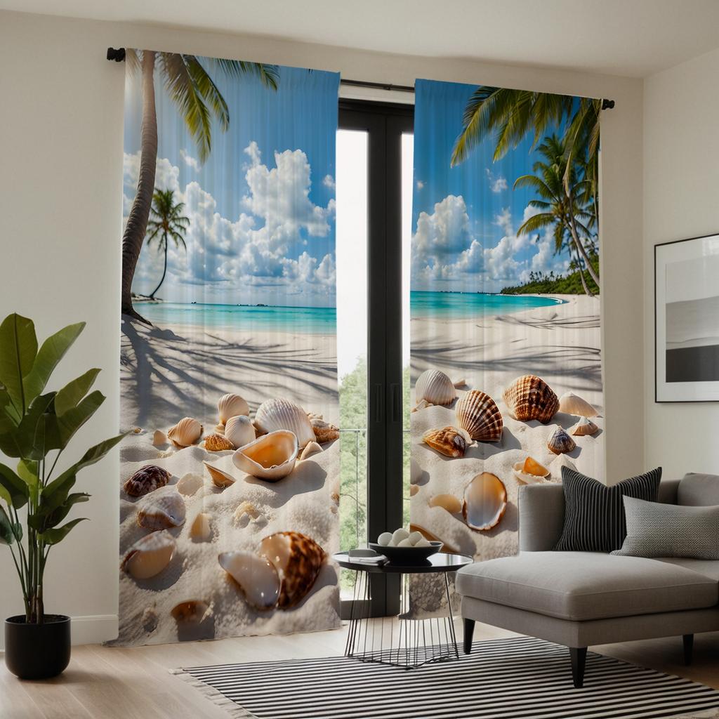 Conjunto de 2 peças HD Azul Céu Branco Nuvem Mar Mundo cortina decorativa Azul gravata digital impresso cortina Decoração de casa estilo decorar