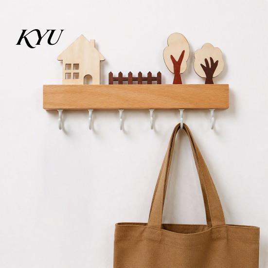 Wooden Hat Rack Key Holder, Solid Wood Organizer with 6 Hooks, Modern Wall Mounted Badge Holder Hanger for Entryway Kitchen And Office Organization