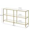 Console table, sofa with 3 shelves, glass shelf, 130 x 30 x 73.3 cm, metal frame, modern, for bedroom living room in the hallway,