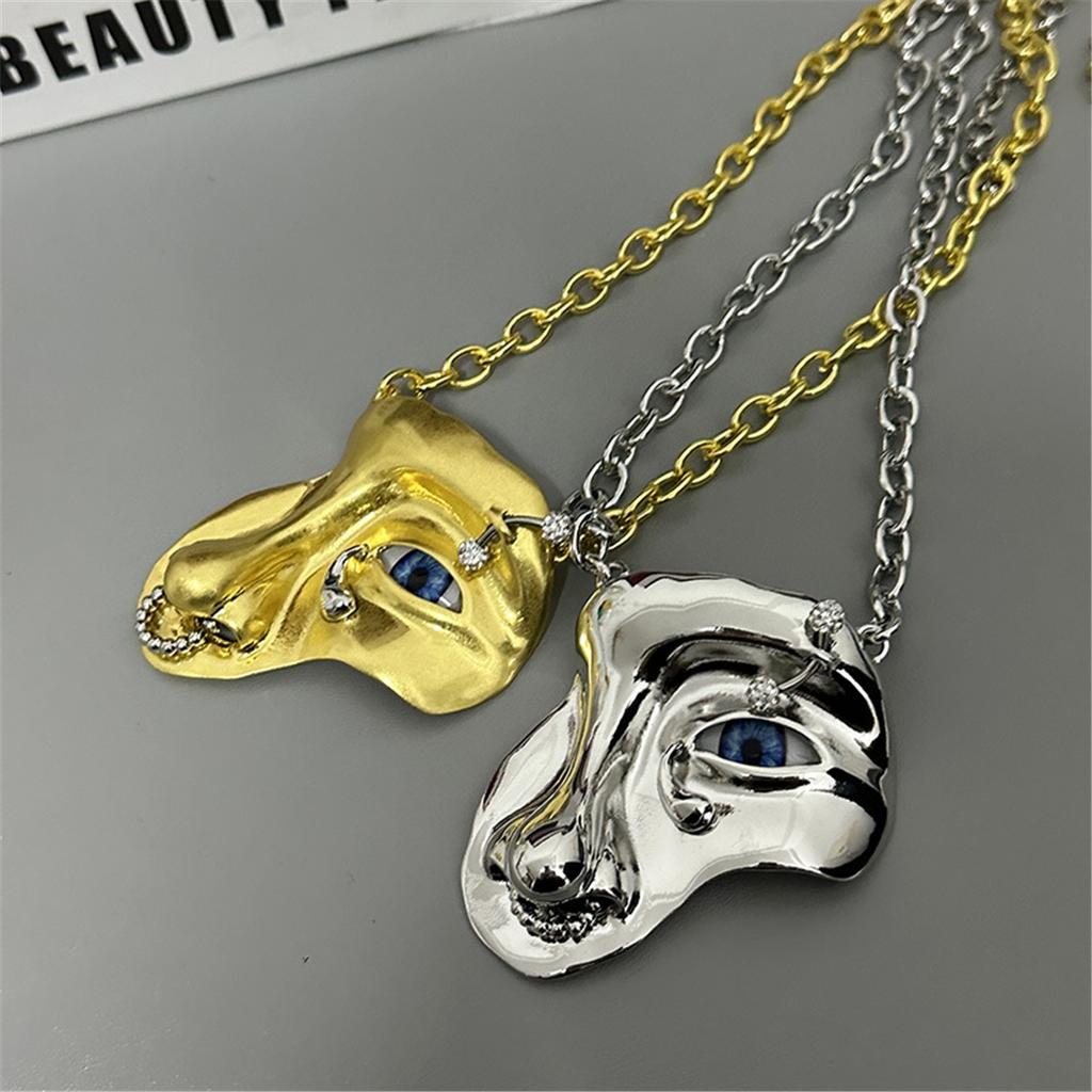 Tooxika Übertriebenes Starren Halbgesichtsmaske Anhänger Halskette Kubanische Kette Tide Cool Hip-Hop Personalisierte Schlüsselbeinkette