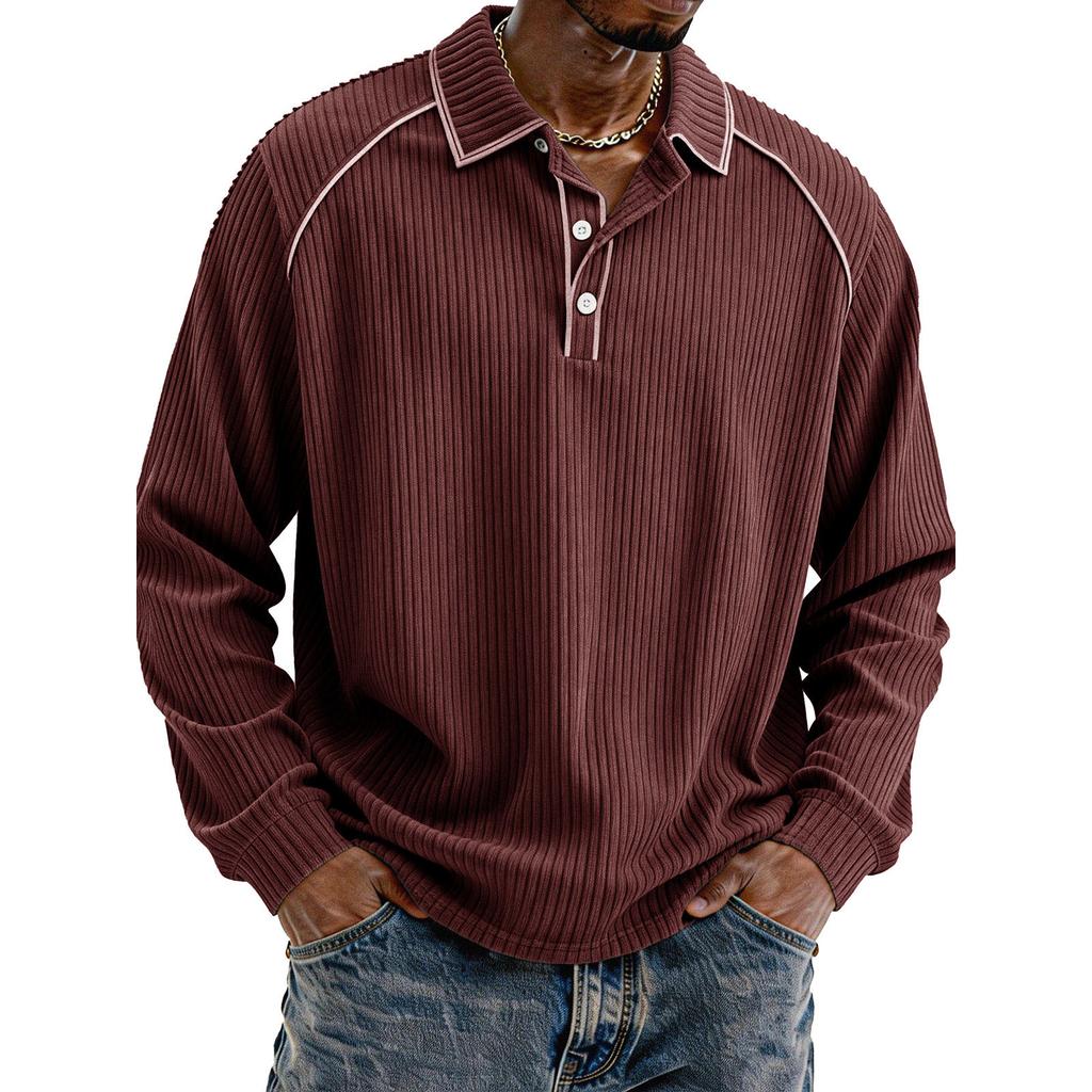 Men's Single-Breasted Lapel Long-Sleeved Casual Comfortable Long-Sleeved Top