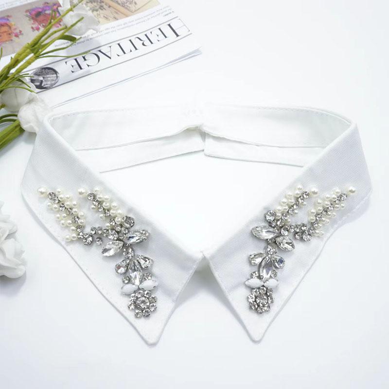 Retro Rhinestone False Collar Neckline Women Lapel Fake Collar Woman Embroidery Removable Detachable Tie Clothing Accessories