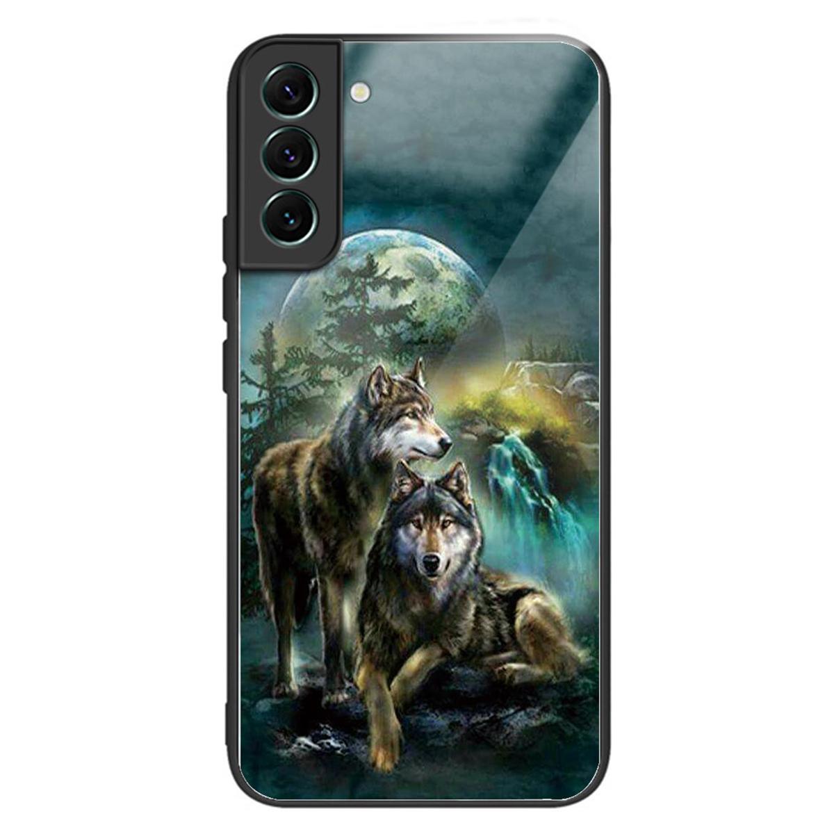 

For Samsung Galaxy S24 Phone Case Tempered Glass+TPU Pattern Printed Back Cover Wolves