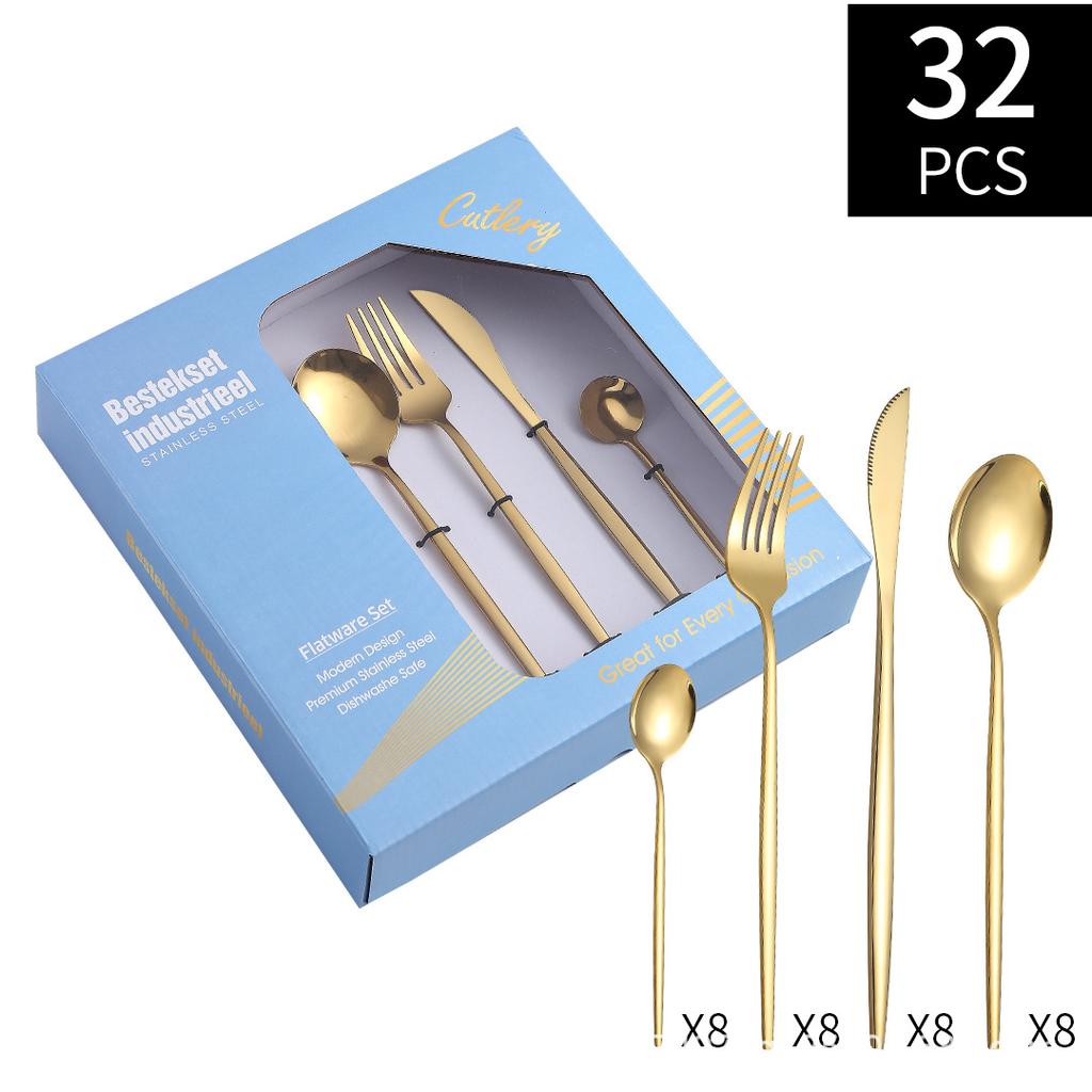 Stainless Steel Western Tableware 32 Pieces Suit Steak Knife, Fork and Spoon Gift Package with Window-Type Holes Suit