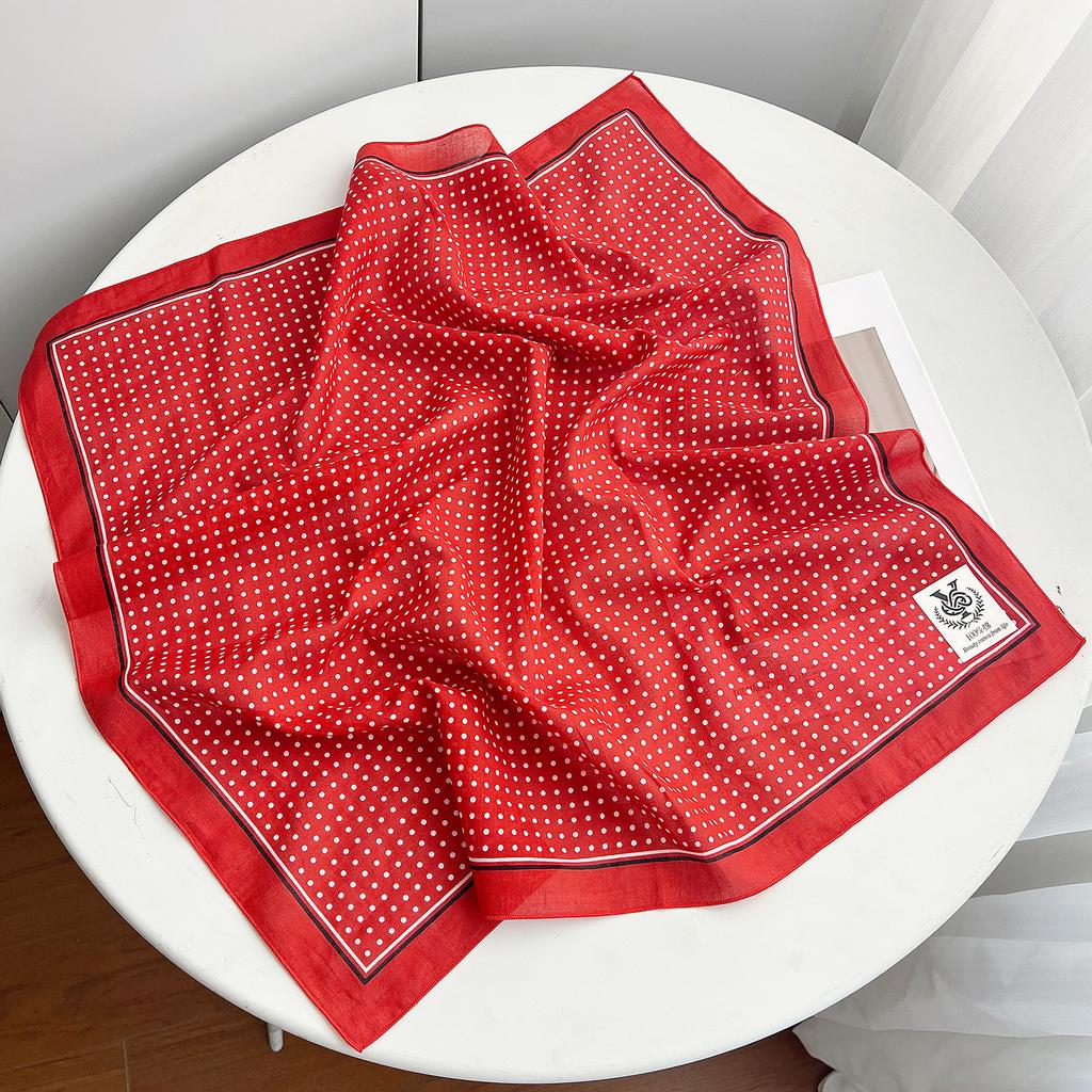 Korean Version of Polka Dot Pure Cotton Small Square Scarf Women's Summer Versatile Neck Protection Silk Scarf Sunscreen Scarf Multi-functional