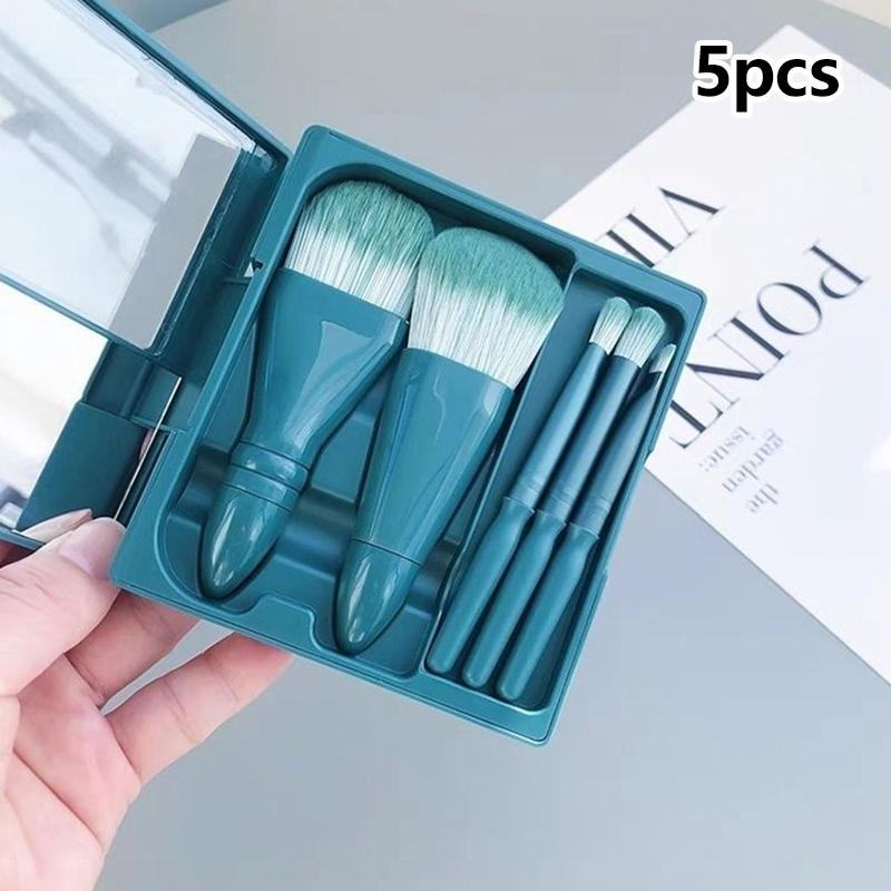 5Pcs Portable Makeup Brush Set With Mirror - Foldable Travel Kit ,Mini Makeup Brush Set Travel Makeup Brush Set