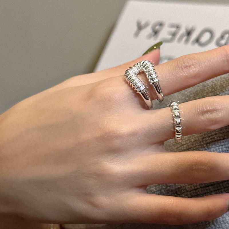 S925 Sterling Silver Korean-Style Curved Bag Ring with Heavy Industry Texture