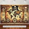 Vintage Pirate World Map Tapestry - Skull & Compass Wall Hanging Decor