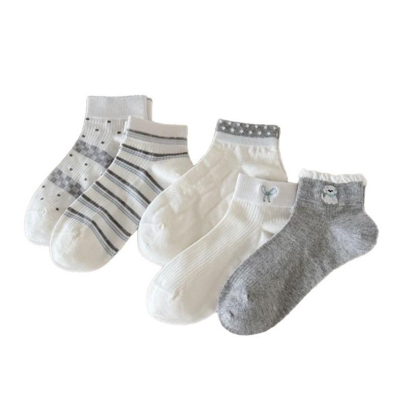 Spring and Summer Children's Thin Style Breathable Cartoon Embroidery Short Tube Socks - Cotton Cute Embroidery Socks