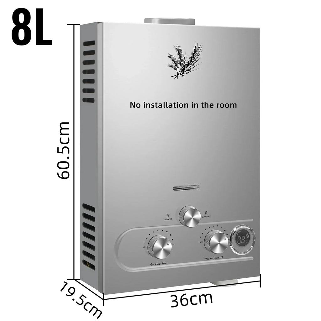 SIHAO Easy Install LPG Propane Gas Water Heater,8L Wall-mounted Tankless Boiler with LED Temp Display
