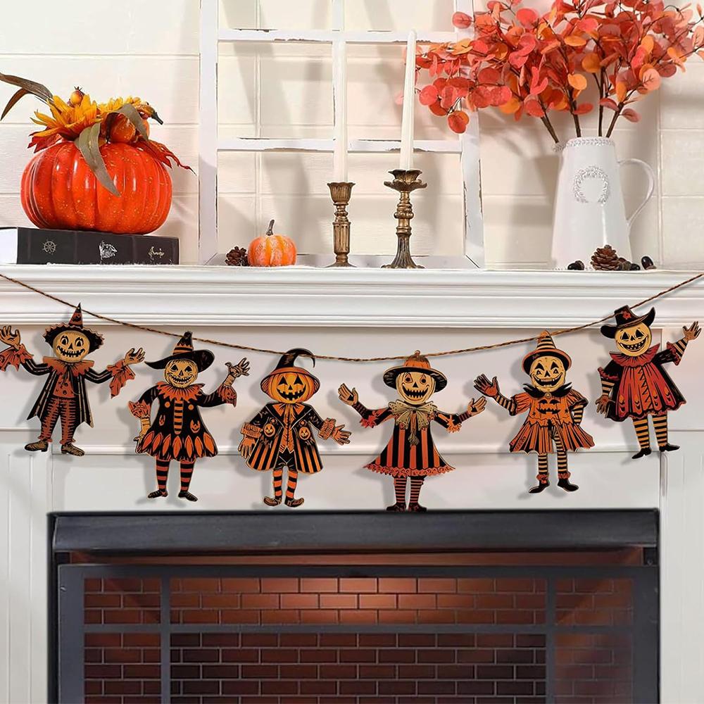 1set Vintage Halloween Decor Wood Banner Wall Decorations for Home
