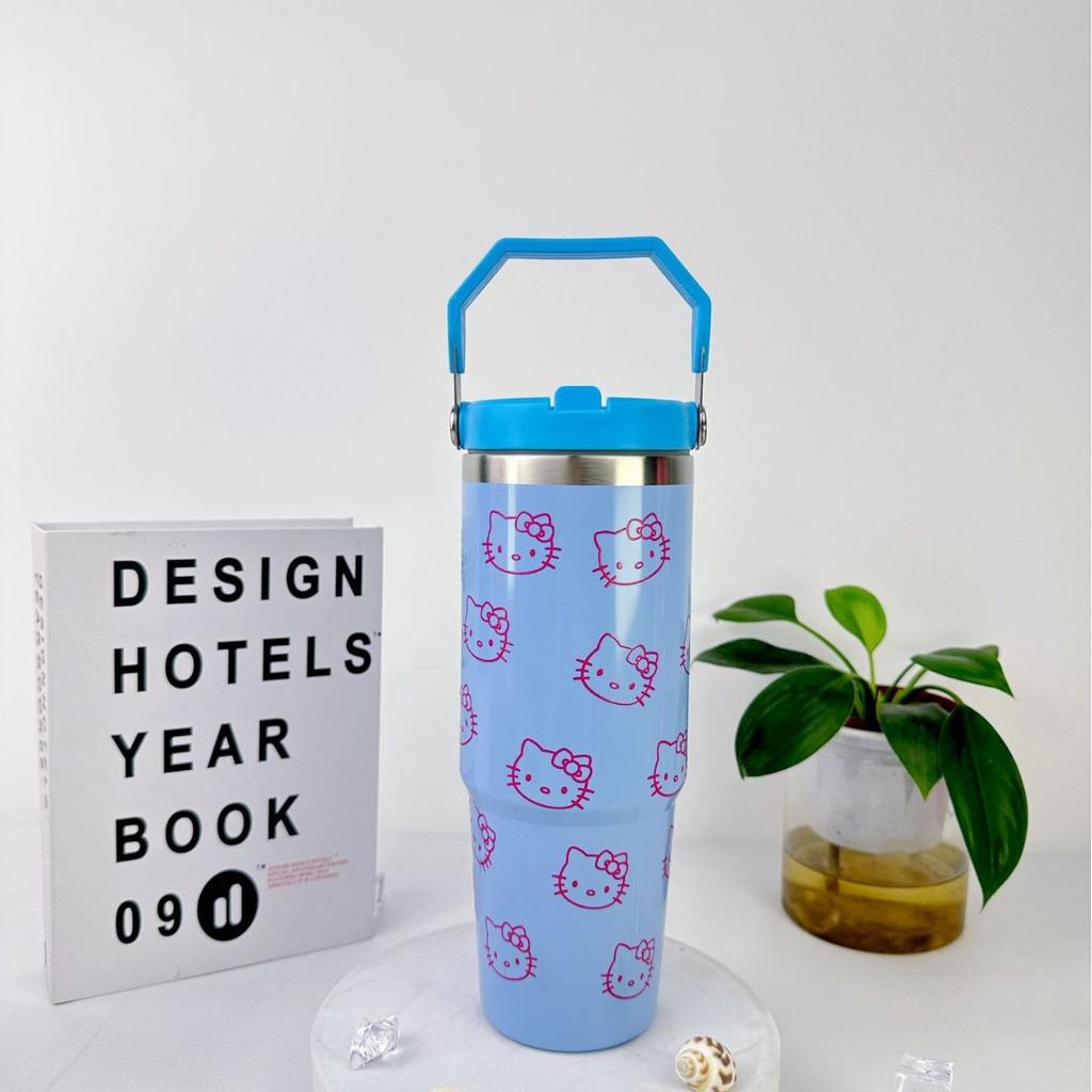 30Oz Car Cup 304 Stainless Steel Vacuum Insulation Cold Preservation Handle Cup Cartoon Kt Cat Car Cup Ice Bar