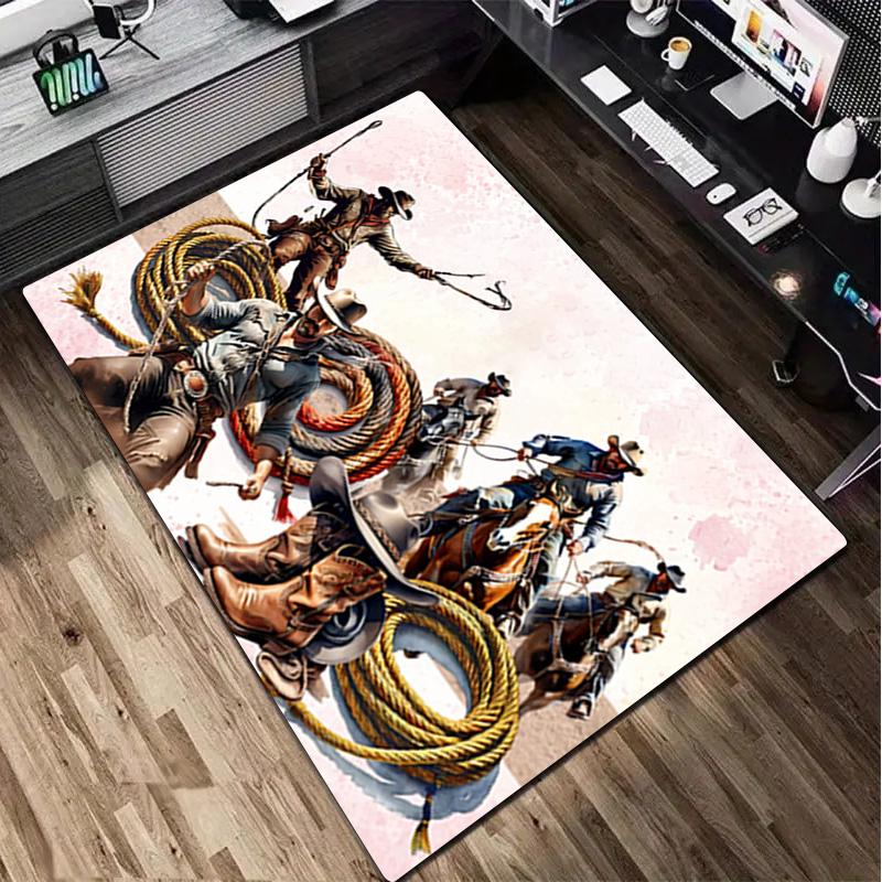 1Pc Cowboy Print Rug - home decoration Carpet For Living Room Bedroom Flooring Computer Chair Area Rug